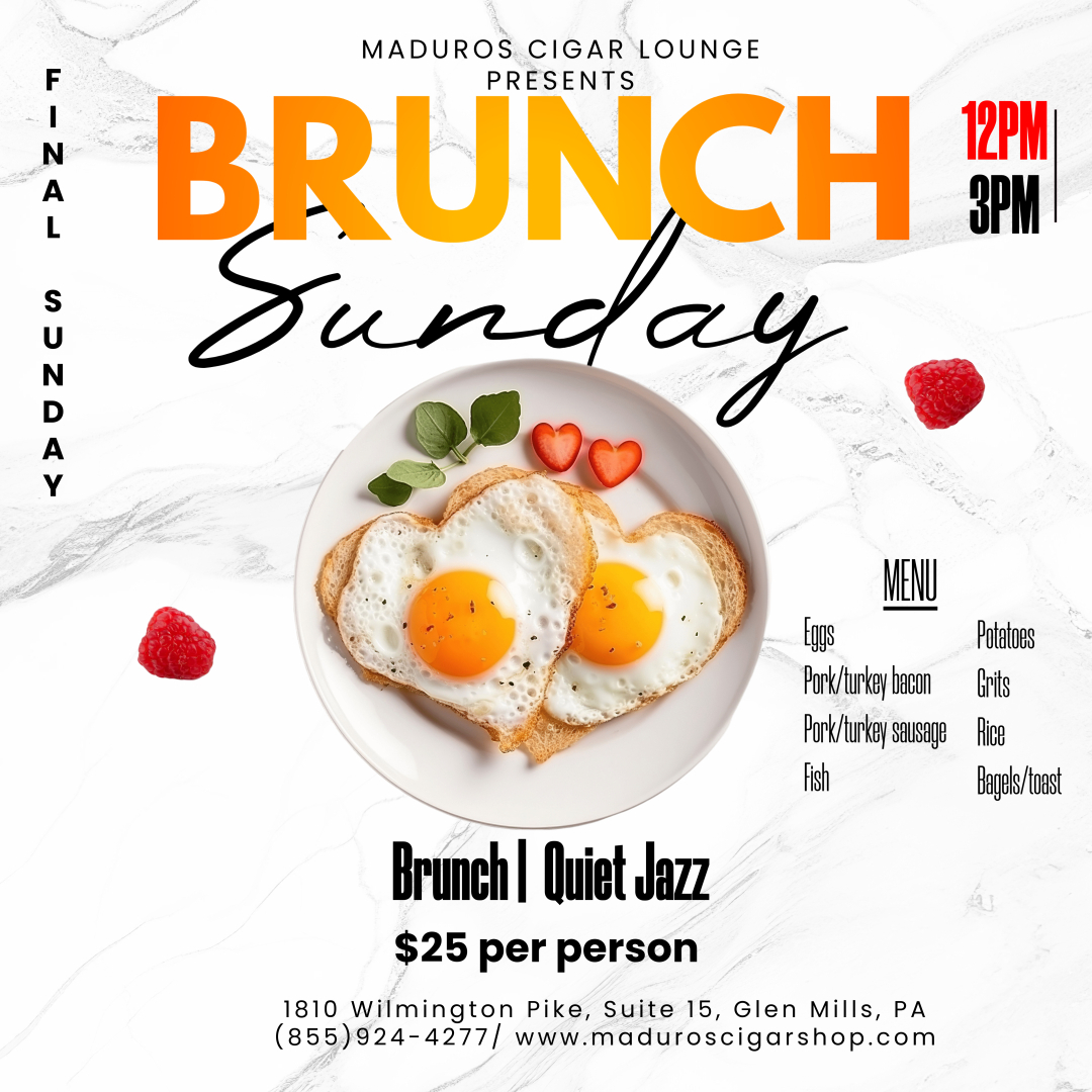 Sunday Brunch flyer at Maduros Cigar Lounge flyer