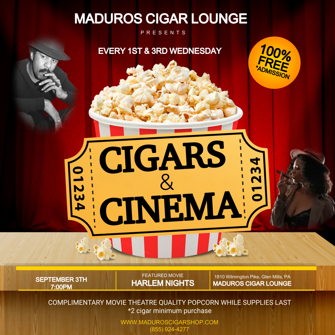 Cigars and Cinema flyer at Maduros Cigar Lounge
